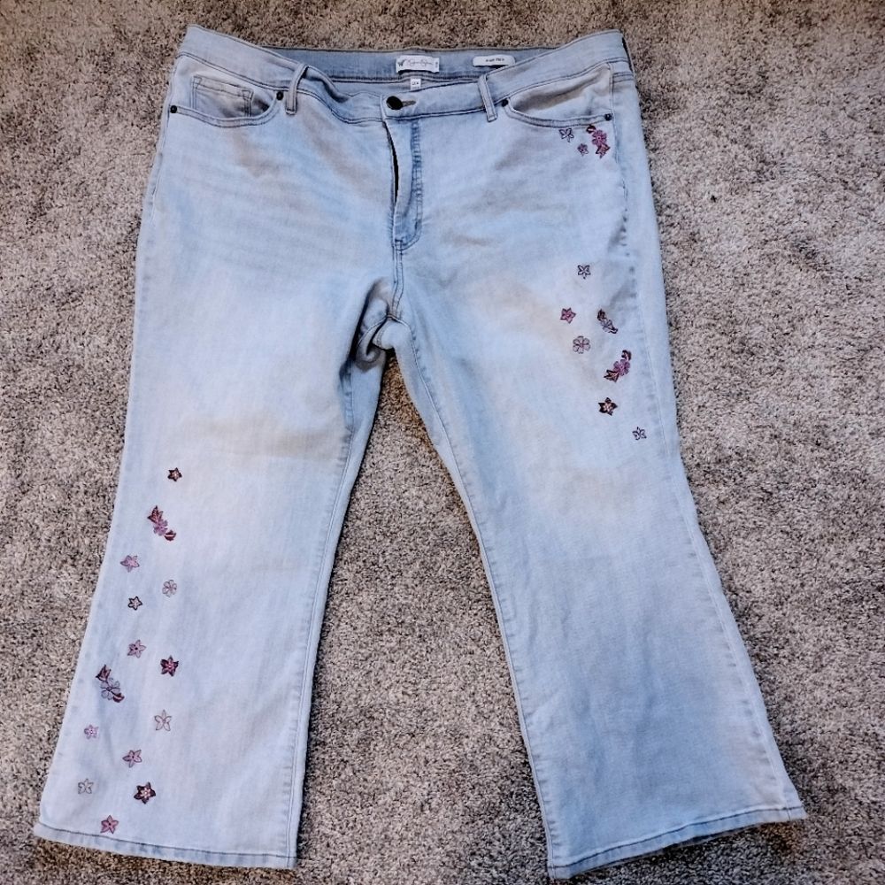Women's Jessica Simpson Y2k Light Wash Ankle Flare Embroidered Jeans Sz 18w
